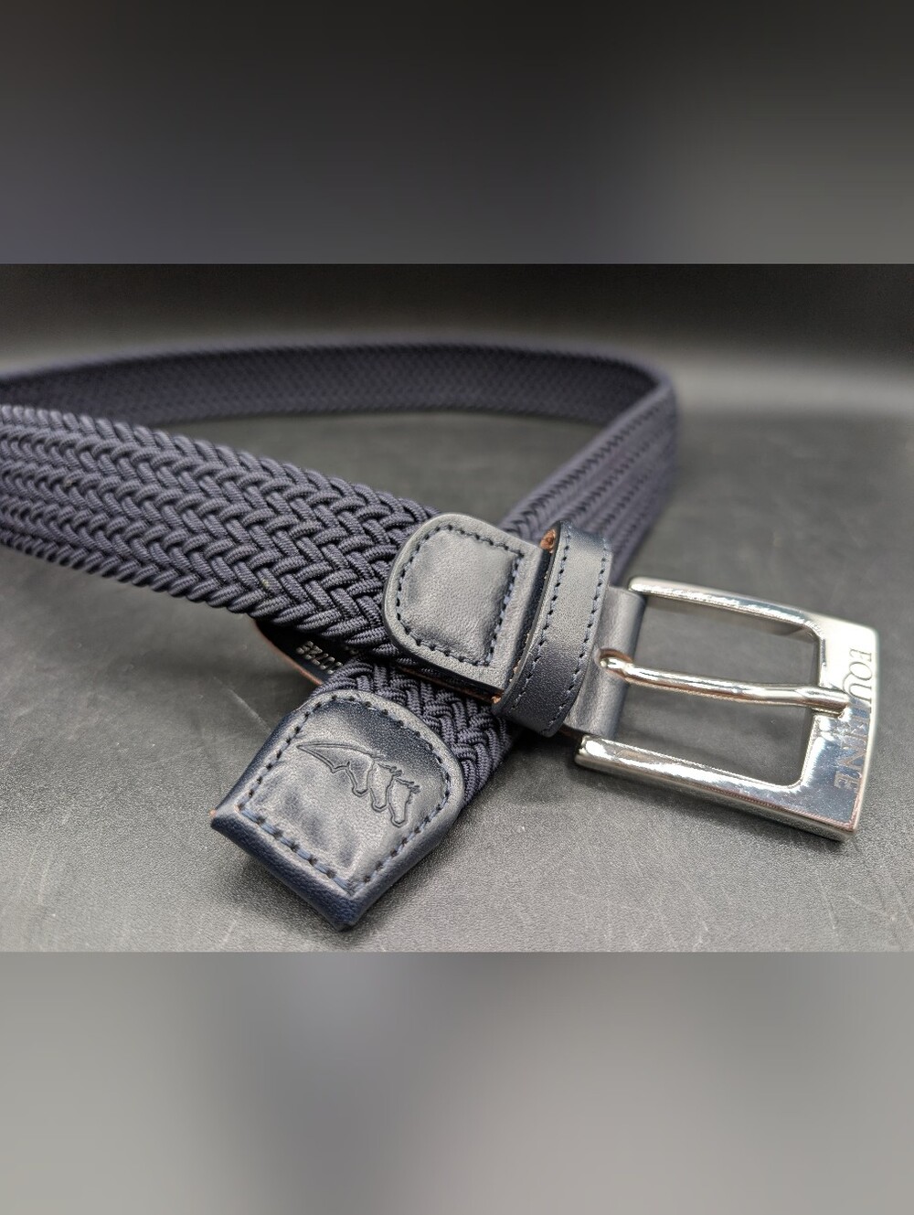 Equiline Ecalis Navy Blue Braided Elastic Belt with Leather Details